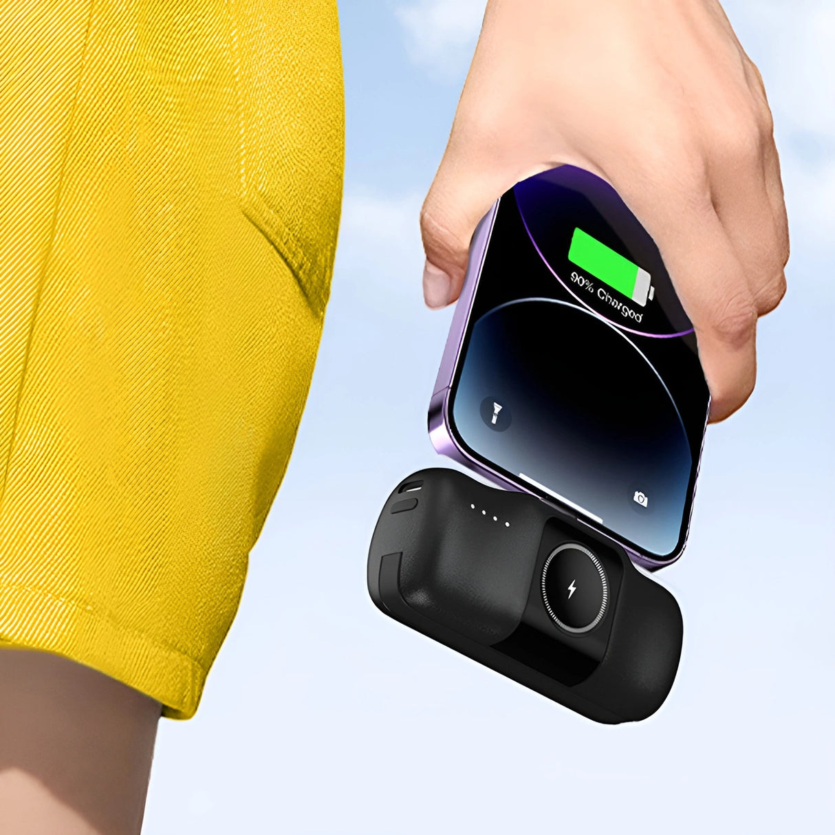 Wozinsky WF16-YCS 5000mAh 15W USB-C Mini Power Bank med indbygget USB-C-kabel og Apple Watch-oplader - sort