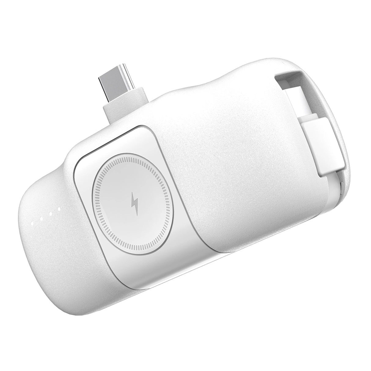 Wozinsky WF16-YCS 5000mAh 15W USB-C Mini Power Bank med indbygget USB-C-kabel og Apple Watch-oplader - hvid