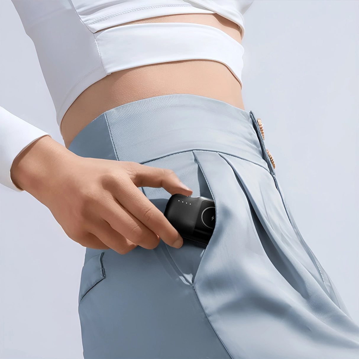 Wozinsky WF16-YLS 5000mAh 15W Lightning Mini Power Bank med indbygget USB-C-kabel og Apple Watch-oplader - sort