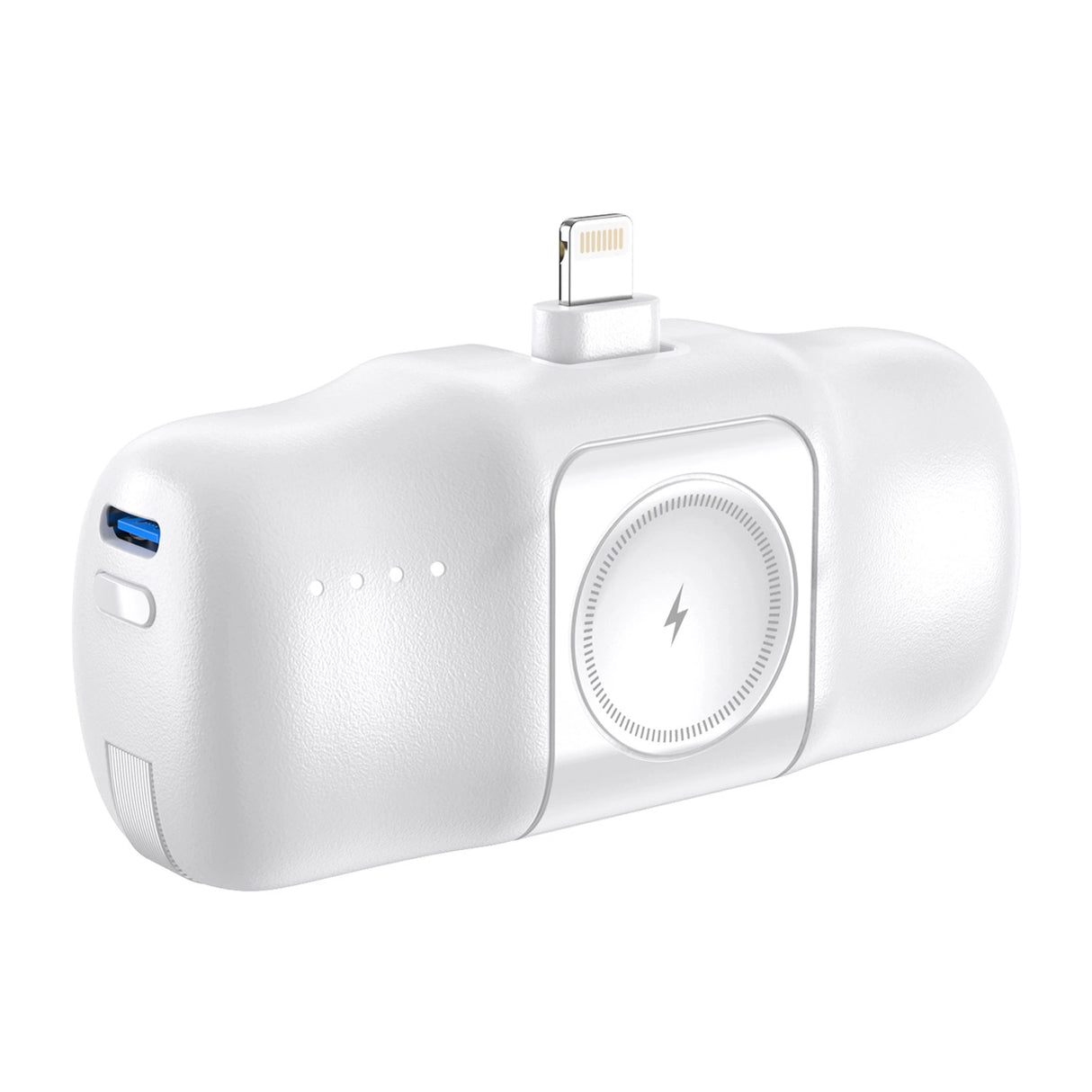 Wozinsky WF16-YLS 5000mAh 15W Lightning Mini Power Bank med indbygget USB-C-kabel og Apple Watch-oplader - hvid