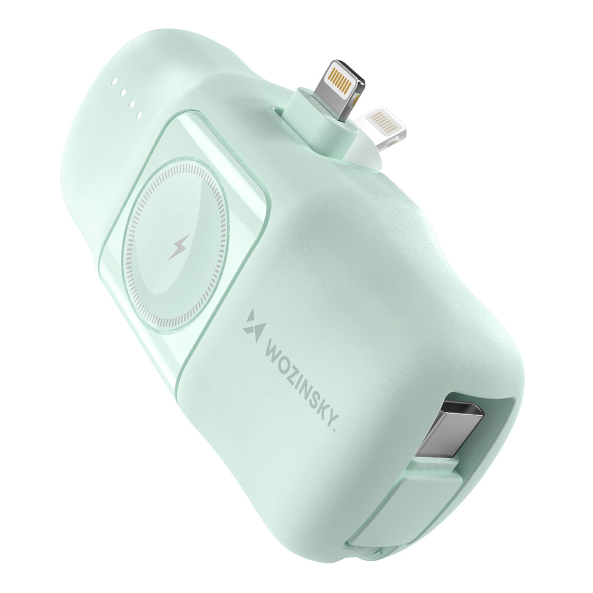 Wozinsky WF16-YLS 5000mAh 15W Lightning Mini Power Bank med indbygget USB-C-kabel og Apple Watch-oplader - Grøn