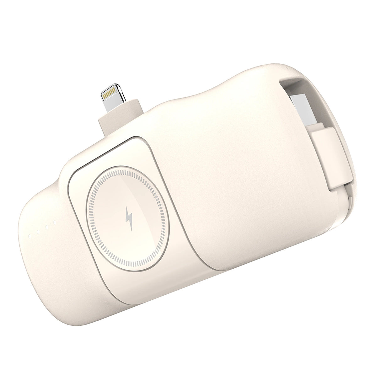 Wozinsky WF16-YLS 5000mAh 15W Lightning Mini Power Bank med indbygget USB-C-kabel og Apple Watch-oplader - Beige