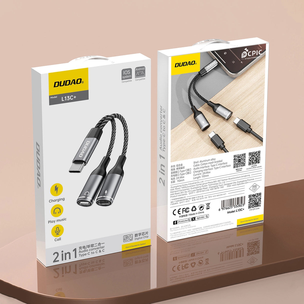 Dudao L13C+ 2in1 USB-C-adapter - Grå