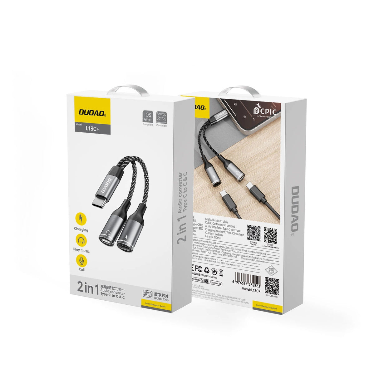 Dudao L13C+ 2in1 USB-C-adapter - Grå