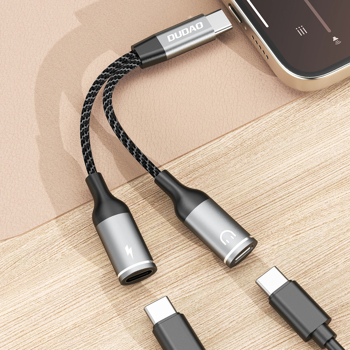 Dudao L13C+ 2in1 USB-C-adapter - Grå
