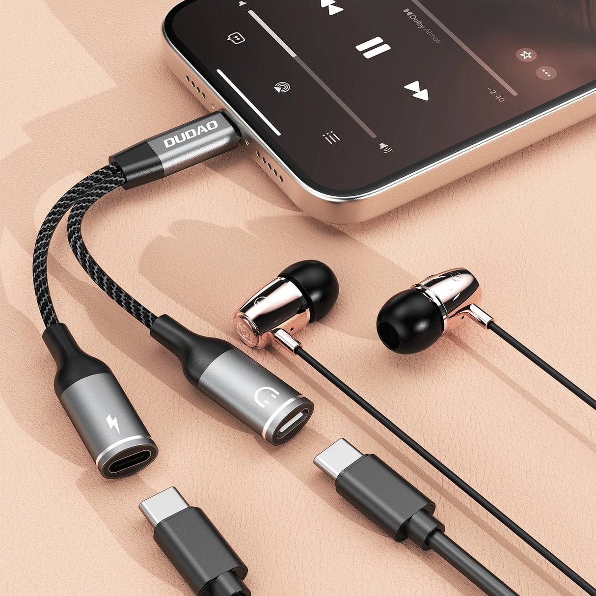 Dudao L13C+ 2in1 USB-C-adapter - Grå