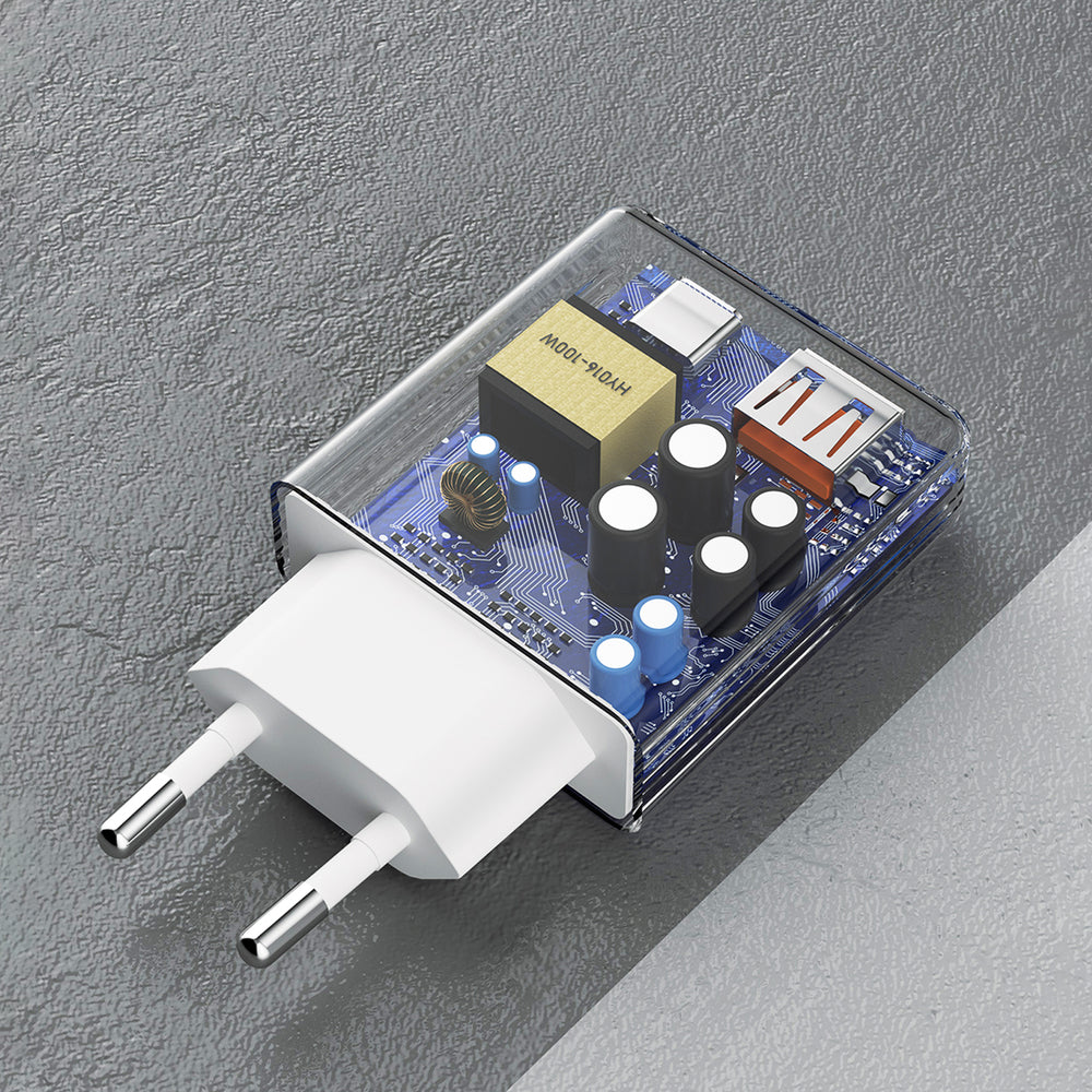 GaN Dudao A30EUT 30W USB-A / USB-C Wall Charger + USB-C - USB-C Cable - Hvid