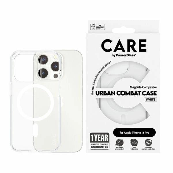 CARE af PanzerGlass Urban Combat Case MagSafe til iPhone 15 Pro - Hvid