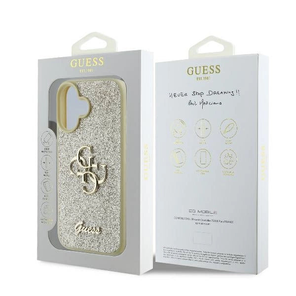 Guess Fixed Glitter Big 4G Case til iPhone 16 Plus - Guld