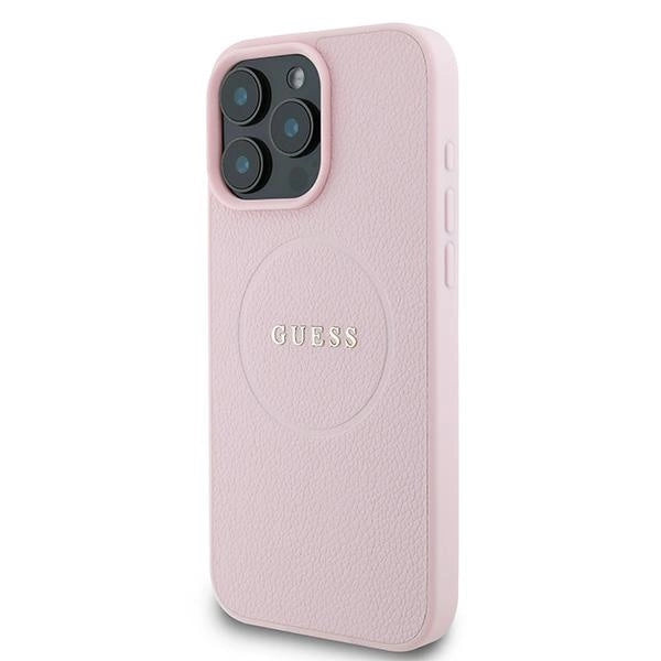 Guess MagSafe Grained Gold Ring iPhone 15 Pro Max Case - Pink