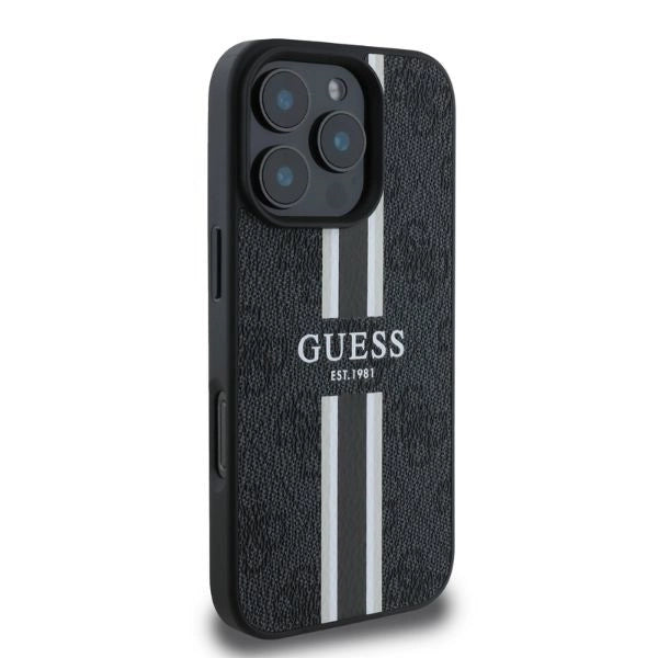 Guess 4G Printed Stripes MagSafe case til iPhone 16 Pro - sort