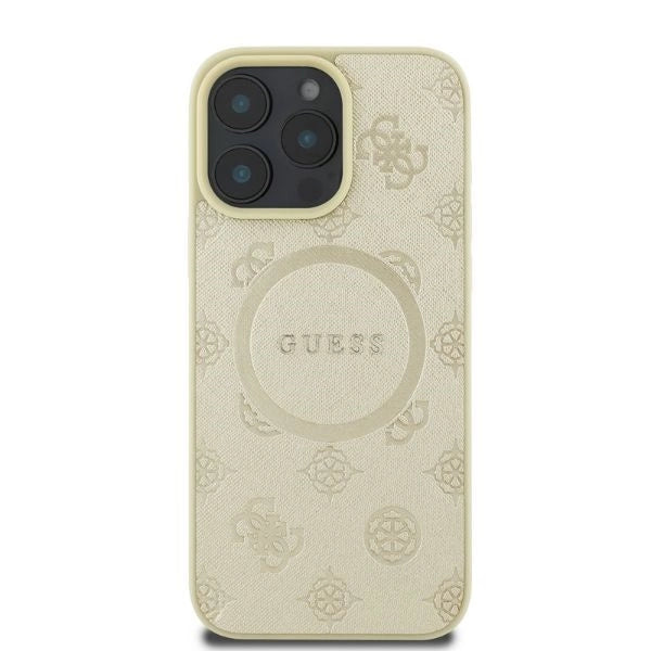 Guess Saffiano Peony Classic Logo MagSafe-hylster til iPhone 16 Pro - guld