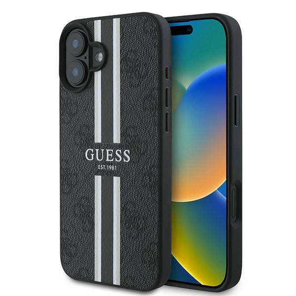 Guess 4G Printed Stripes MagSafe case til iPhone 16 Plus - sort