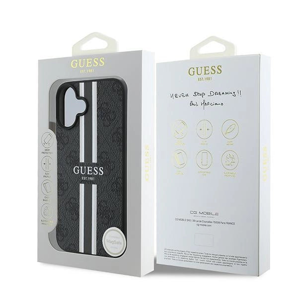 Guess 4G Printed Stripes MagSafe case til iPhone 16 Plus - sort