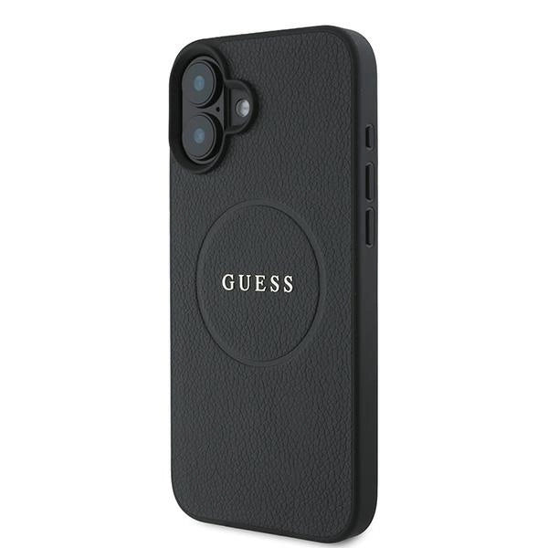 Guess Grained Gold Ring MagSafe-fodral til iPhone 16 Plus - sort