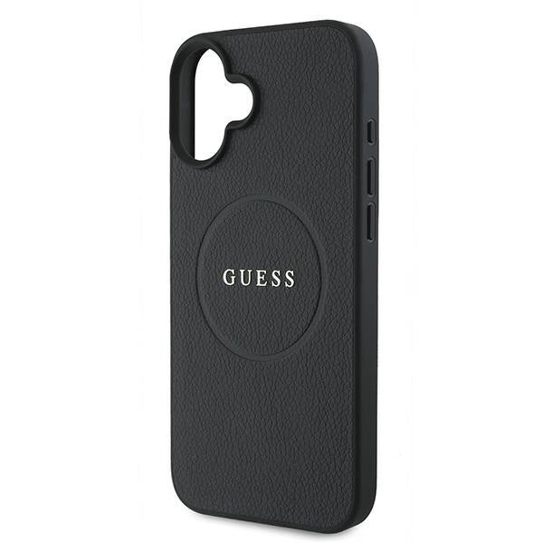 Guess Grained Gold Ring MagSafe-fodral til iPhone 16 Plus - sort