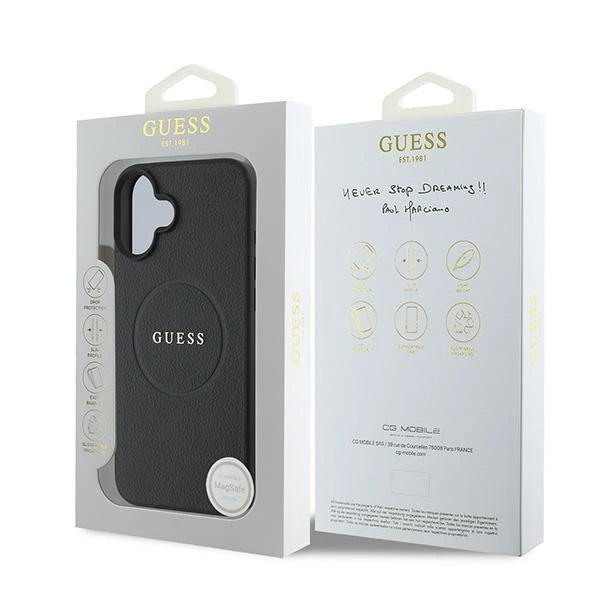 Guess Grained Gold Ring MagSafe-fodral til iPhone 16 Plus - sort