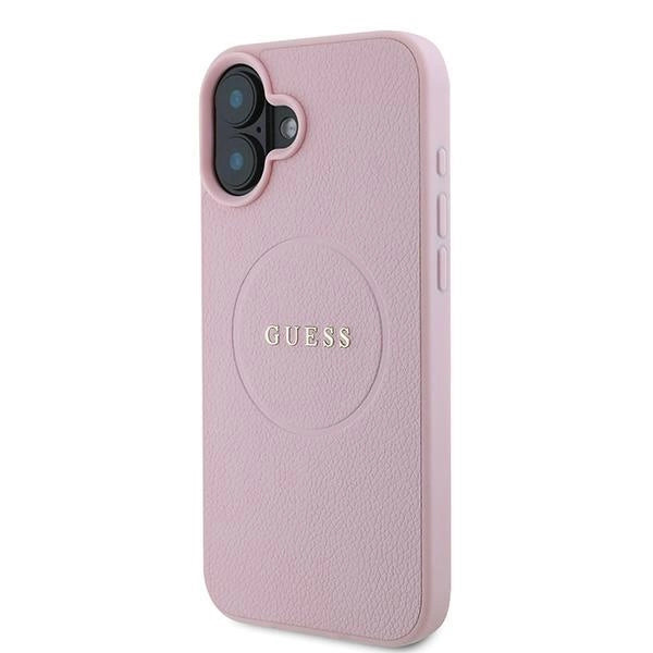 Guess Grained Gold Ring MagSafe iPhone 16 Plus Case - Pink