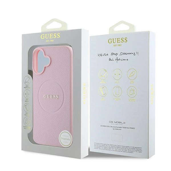 Guess Grained Gold Ring MagSafe iPhone 16 Plus Case - Pink