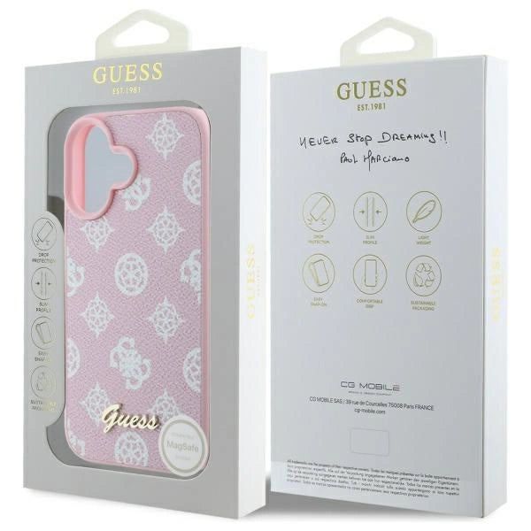 Guess Peony Script MagSafe iPhone 16 Case - Pink