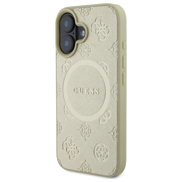 Guess Saffiano Peony Classic Logo MagSafe-fodral til iPhone 16 - guld
