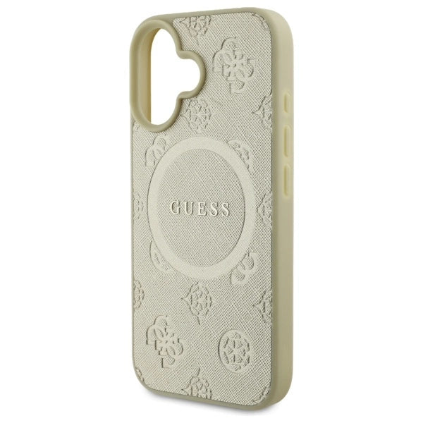 Guess Saffiano Peony Classic Logo MagSafe-fodral til iPhone 16 - guld