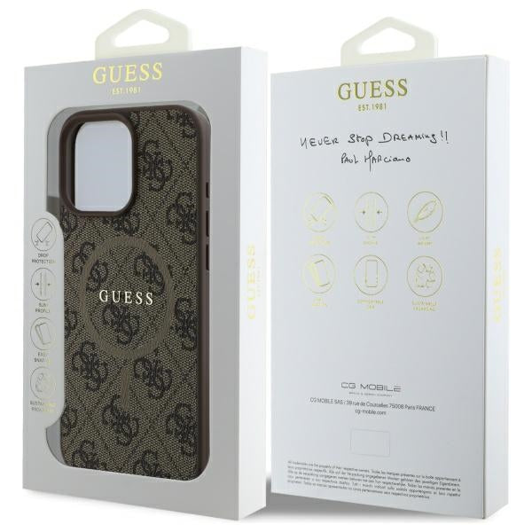 Guess 4G Ring Classic Logo MagSafe Case til iPhone 16 Pro Max - Brunt