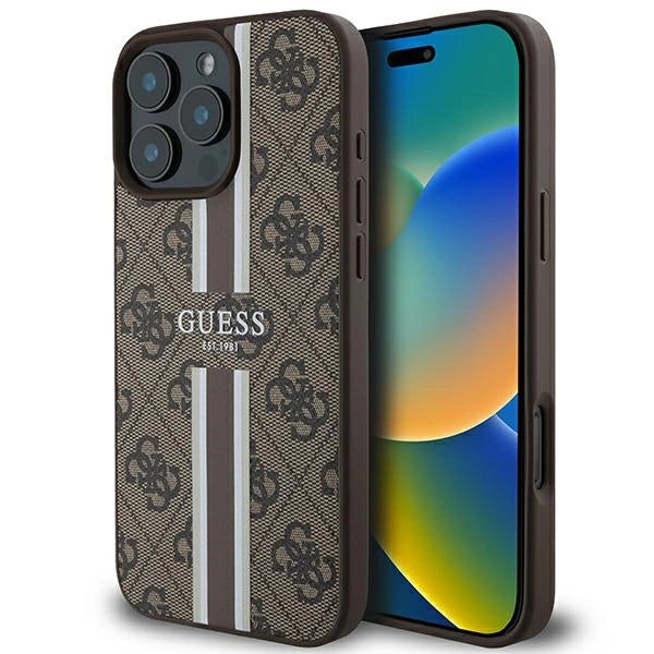 Guess 4G Printed Stripes MagSafe Case til iPhone 16 Pro Max - Brunt