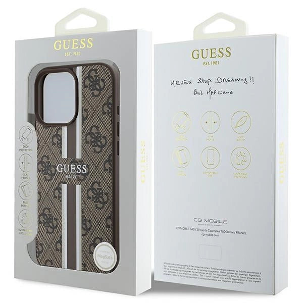 Guess 4G Printed Stripes MagSafe Case til iPhone 16 Pro Max - Brunt