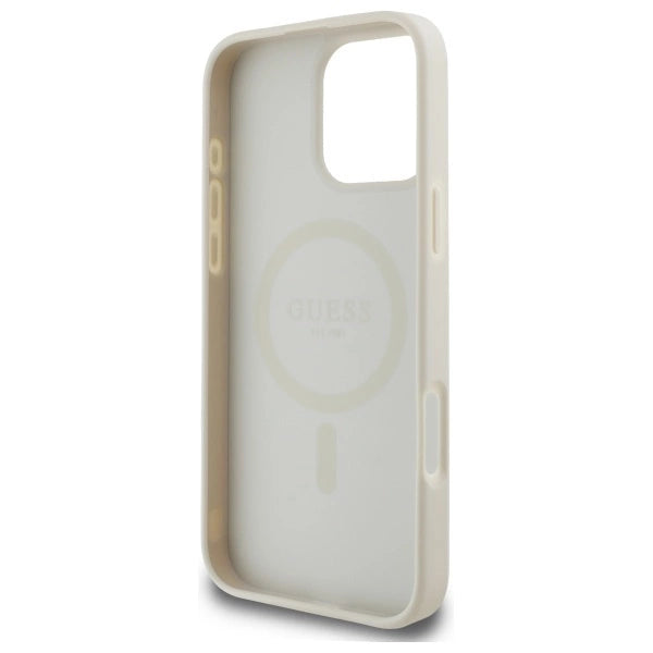 Guess Grained Gold Ring MagSafe Case til iPhone 16 Pro Max - Beige