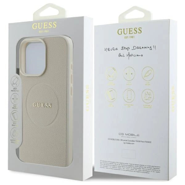 Guess Grained Gold Ring MagSafe Case til iPhone 16 Pro Max - Beige