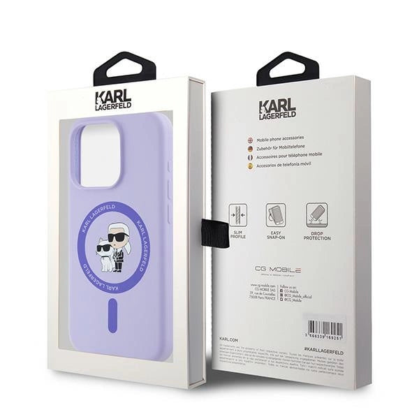 Karl Lagerfeld Silicone Karl&Choupette Heads Ring MagSafe Case for iPhone 15 Pro - Purple