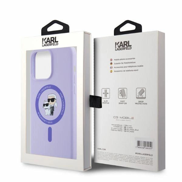 Karl Lagerfeld Silicone Karl&Choupette Heads Ring MagSafe Case for iPhone 15 Pro Max - Purple