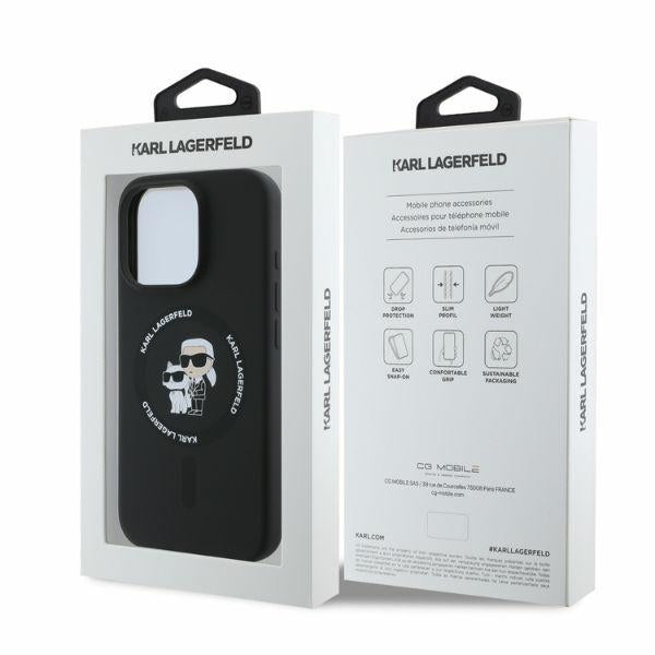 Karl Lagerfeld Silicone Karl & Choupette Heads Ring MagSafe Case til iPhone 16 Pro - sort