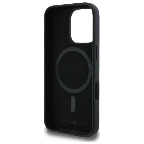Karl Lagerfeld Silicone Case Heads Print MagSafe for iPhone 16 Pro - Black