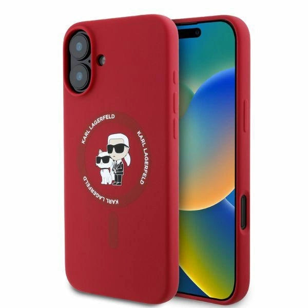 Karl Lagerfeld Silicone Karl&Choupette Heads Ring MagSafe iPhone 16 Case - Red