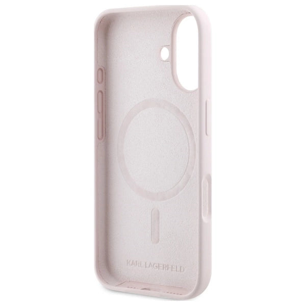Karl Lagerfeld Silicone Nauble Heads Print MagSafe Case for iPhone 16 - Pink