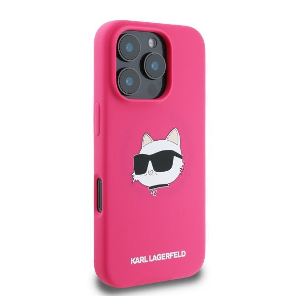 Karl Lagerfeld Silicone Choupette Head Print MagSafe iPhone 16 Pro Max Case - Fuchsia