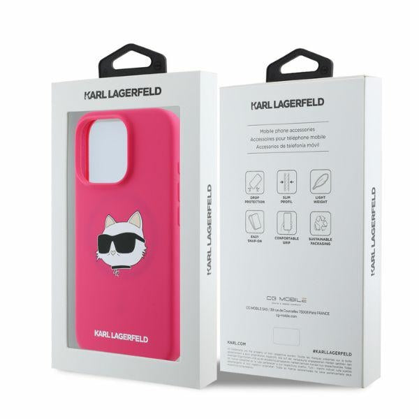 Karl Lagerfeld Silicone Choupette Head Print MagSafe iPhone 16 Pro Max Case - Fuchsia