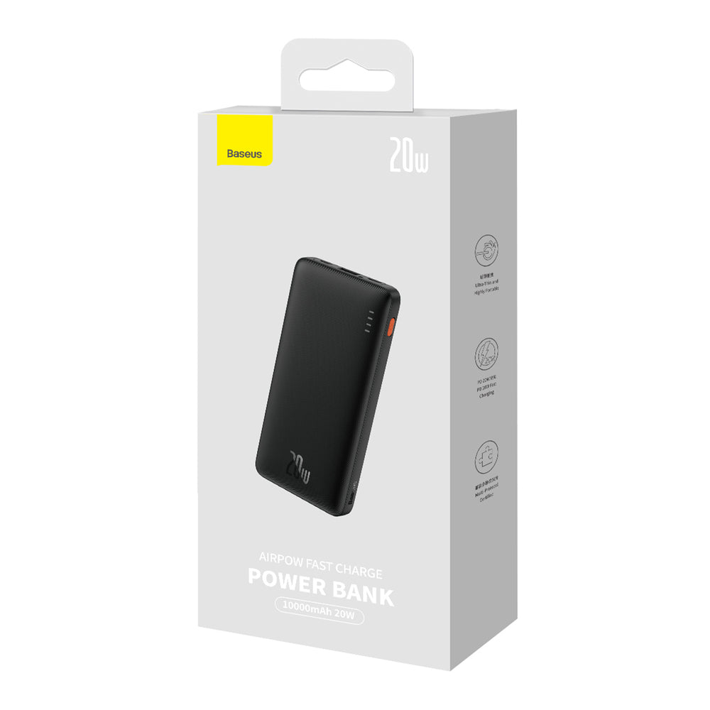 Baseus Airpow 20W 10000mAh Power Bank with Baseus Simple Series USB-A - USB-C 30 cm Cable - Black