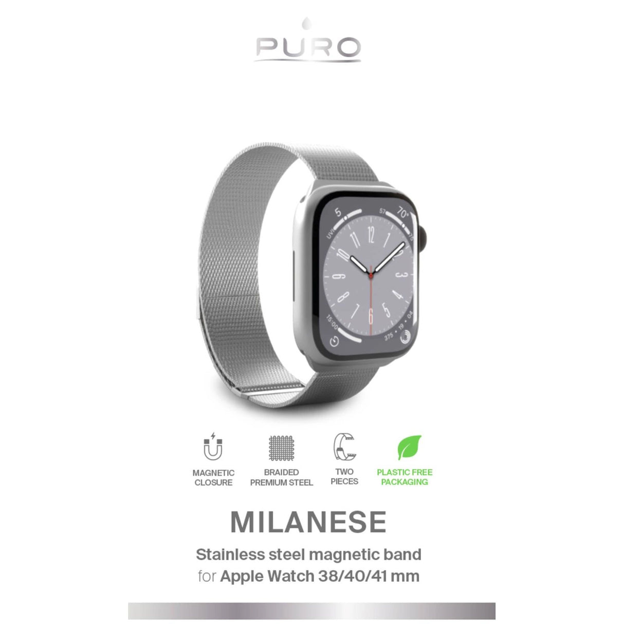 Puro Milanese Stainless Steel Apple Watch Band 38/40/41mm - Silver