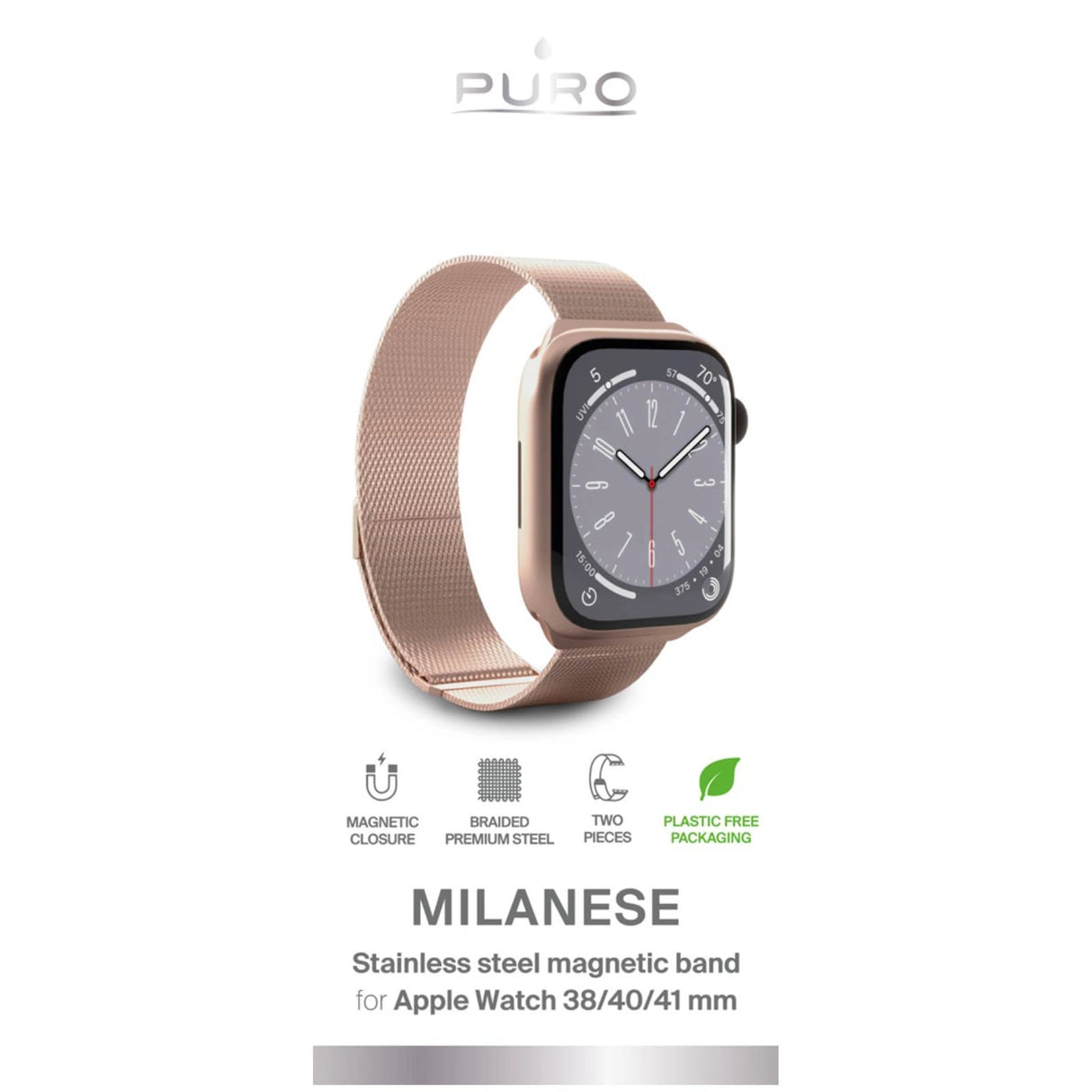 Puro Milanese Stainless Steel Apple Watch Band 38/40/41mm - Pink