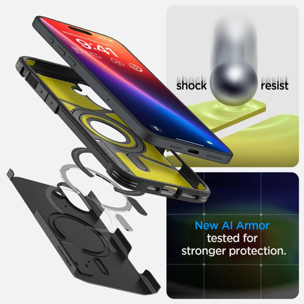 Spigen Tough Armor MagSafe case with stand for iPhone 16 - black