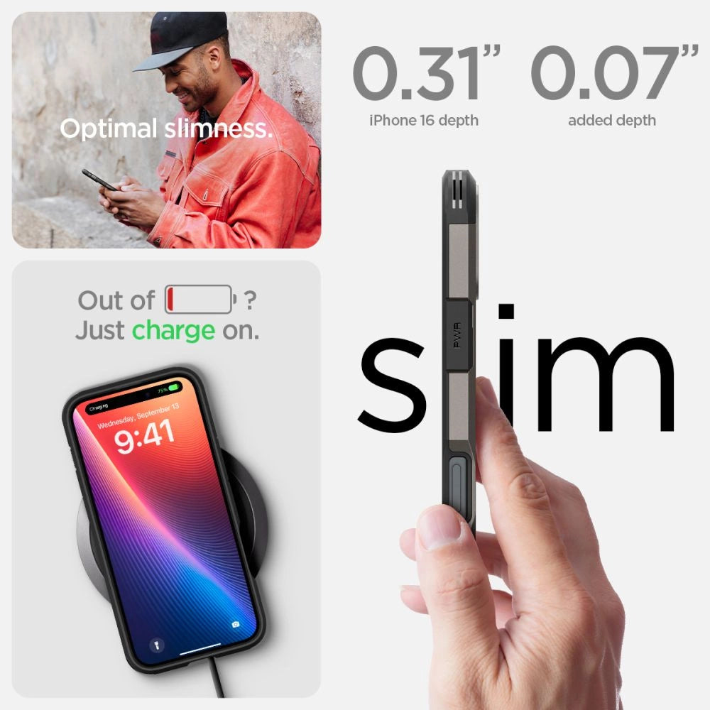 Spigen Tough Armor MagSafe case with stand for iPhone 16 - gunmetal