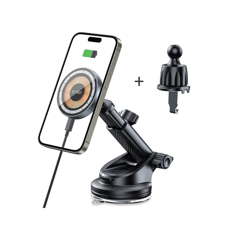 Tech-Protect MM15W MagSafe bilholder med 15W induktiv oplader til luftventilation og instrumentbræt - sort