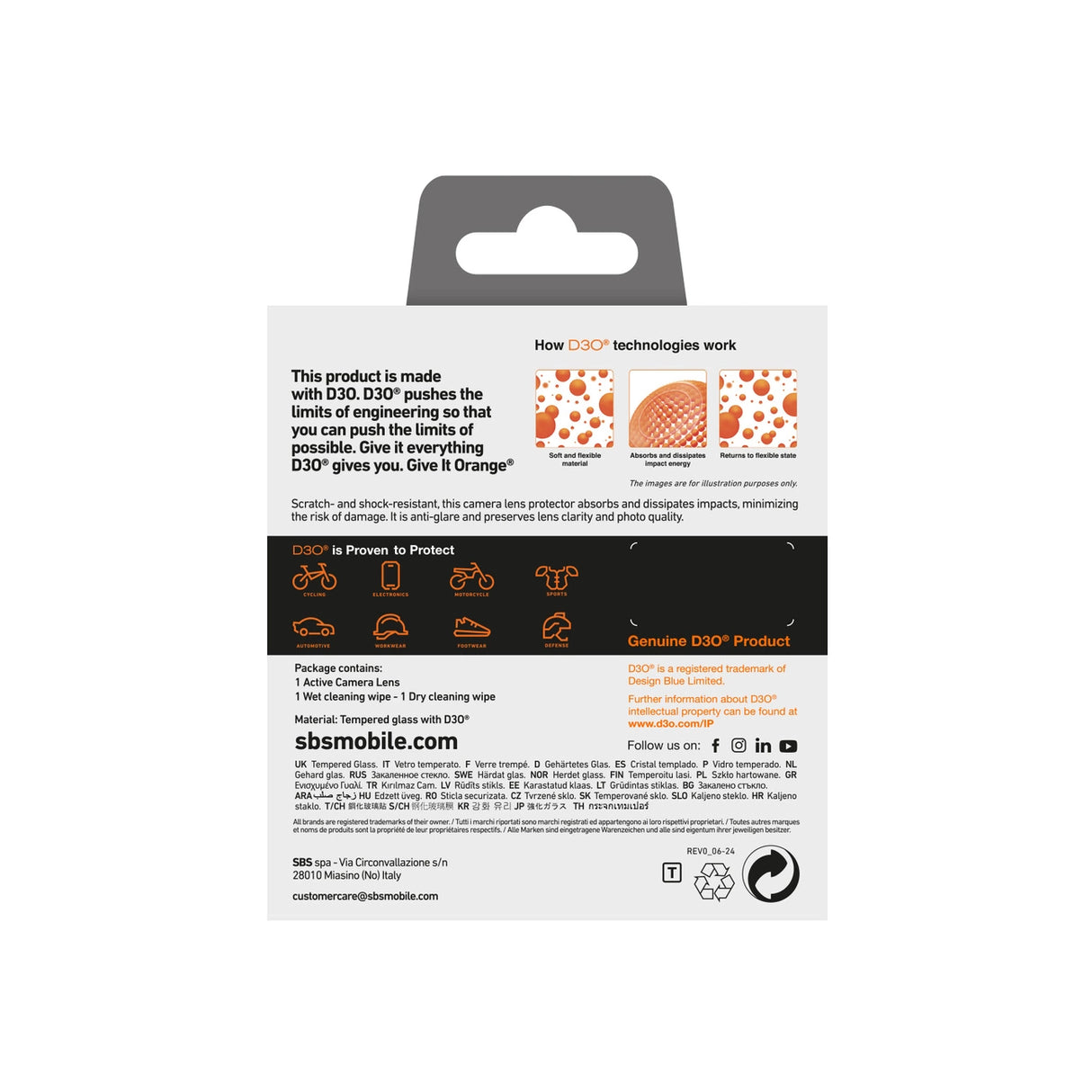 SBS Active Camera Lens D3O hærdet glas til iPhone 16 Pro / 16 Pro Max Kamera