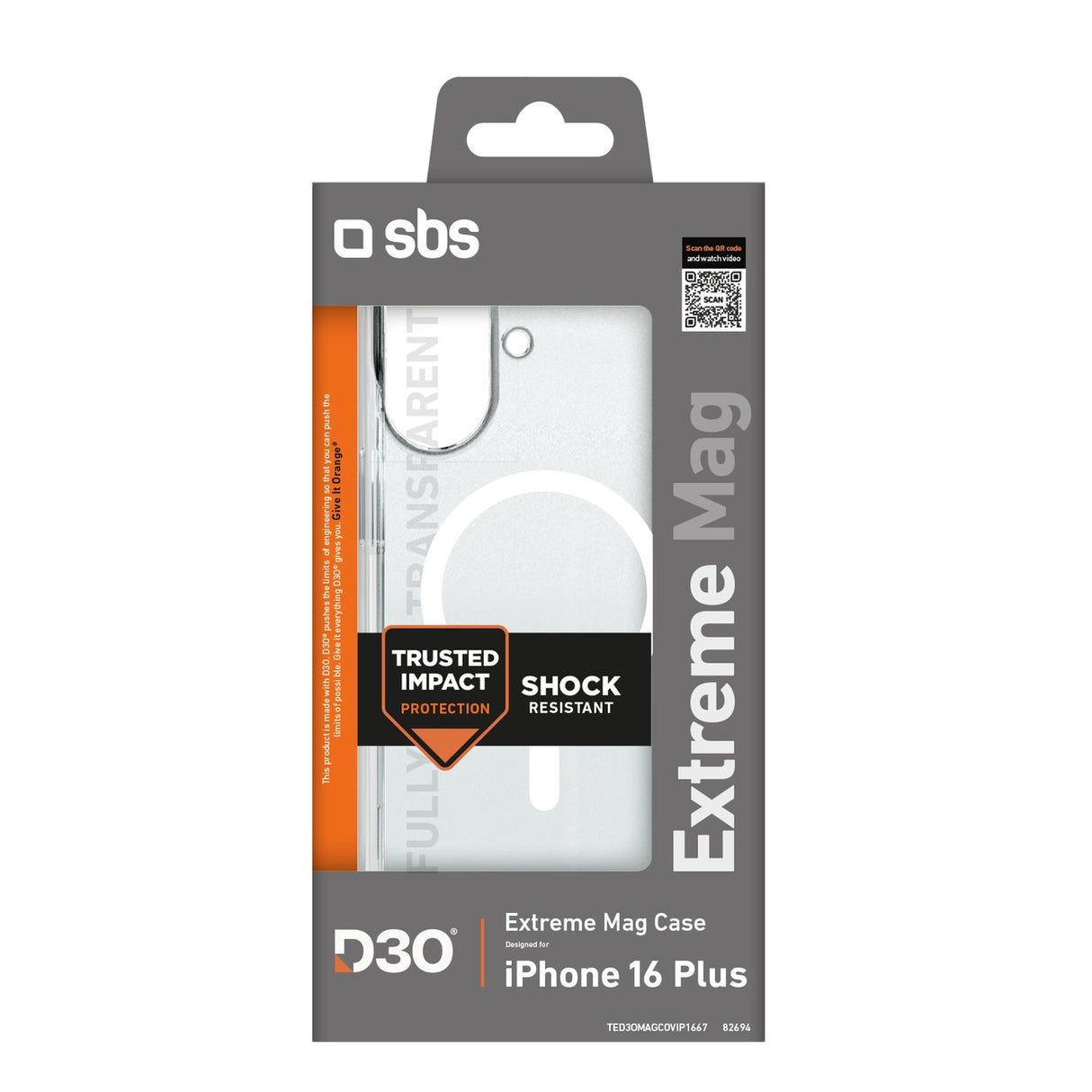 SBS Extreme Mag D3O MagSafe Case for iPhone 16 Plus - Transparent