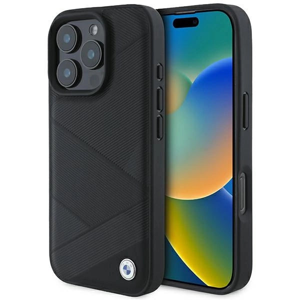 BMW Signature læder krydser linjer mønster iPhone 16 Pro Case - sort