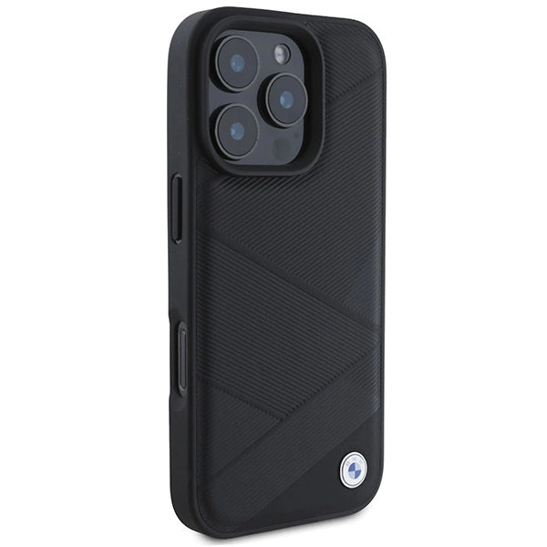 BMW Signature læder krydser linjer mønster iPhone 16 Pro Case - sort