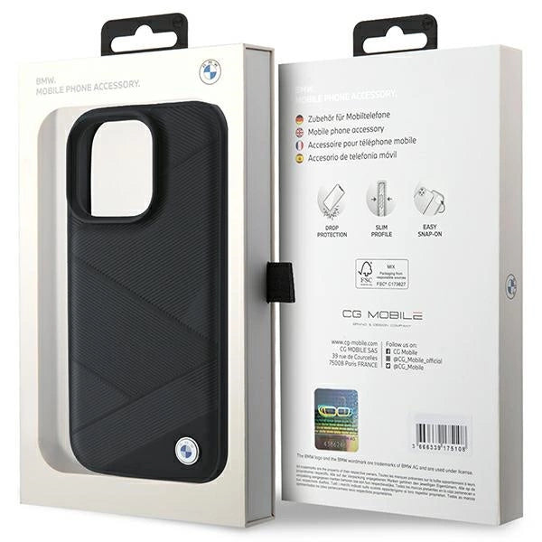 BMW Signature læder krydser linjer mønster iPhone 16 Pro Case - sort